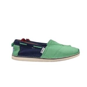 Toms Shoes Womens 6.5 Casual Flats Slip On Bimini Stitch Out Loafers Green Blue